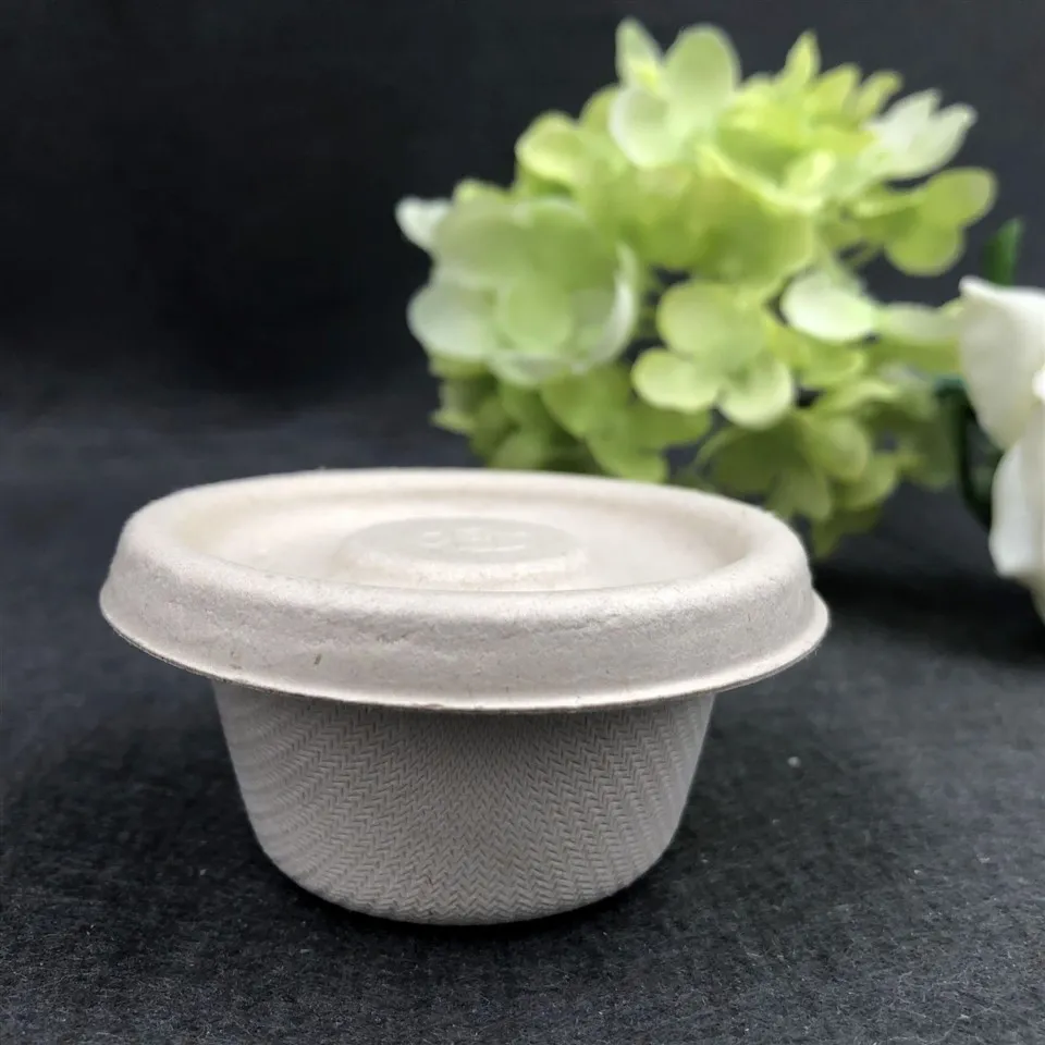 100% Biodegradable And Compostable Sugarcane Bagasse Paper 2 Oz Sauce Cup With Lid